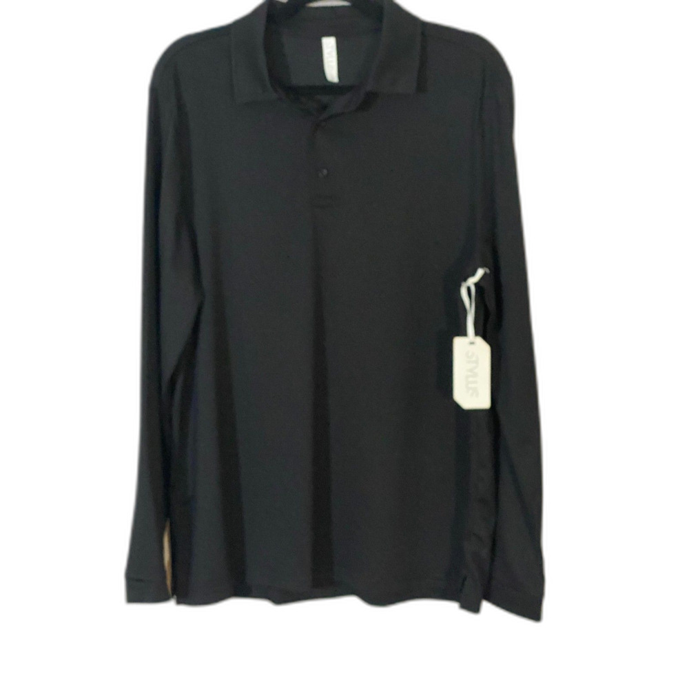 NWT Stylus Men's Long Sleeve Performance Polo Shirt Black Size